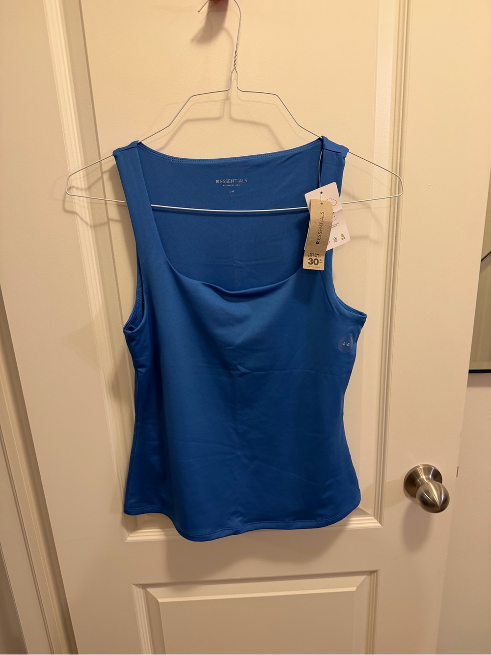 R Essentials Womens Blue Scoop Neck Tank Top